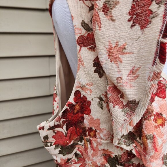 Cato Plus Multicolor Floral Print Dress Cream Red Flounce Hem Crepe Ruffle - Picture 7 of 16